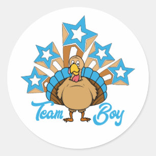 Thanksgiving Turkey Gender Reveal - Team Boy Classic Round Sticker