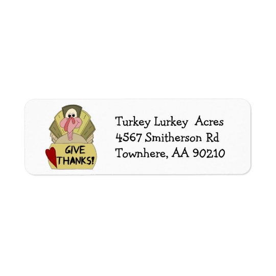 Thanksgiving Turkey Give Thanks Cartoon Return Address Label