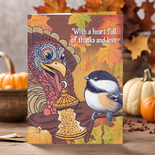 Thanksgiving Turkey Gratitude Love Cute Chickadee Holiday Card