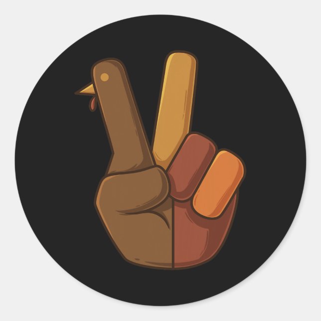 Thanksgiving Turkey Hand Peace Sign Fun Boys Kids  Classic Round Sticker (Front)