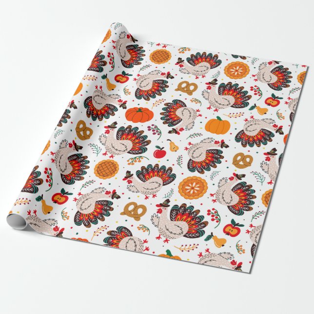 Thanksgiving Turkey, Harvest and Treats  Wrapping Paper (Unrolled)