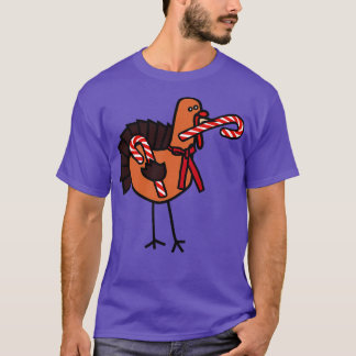 Thanksgiving Turkey Holding Christmas Candy Cane T-Shirt