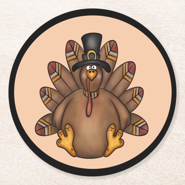 Thanksgiving Turkey Holiday Round Paper Coaster (Front)