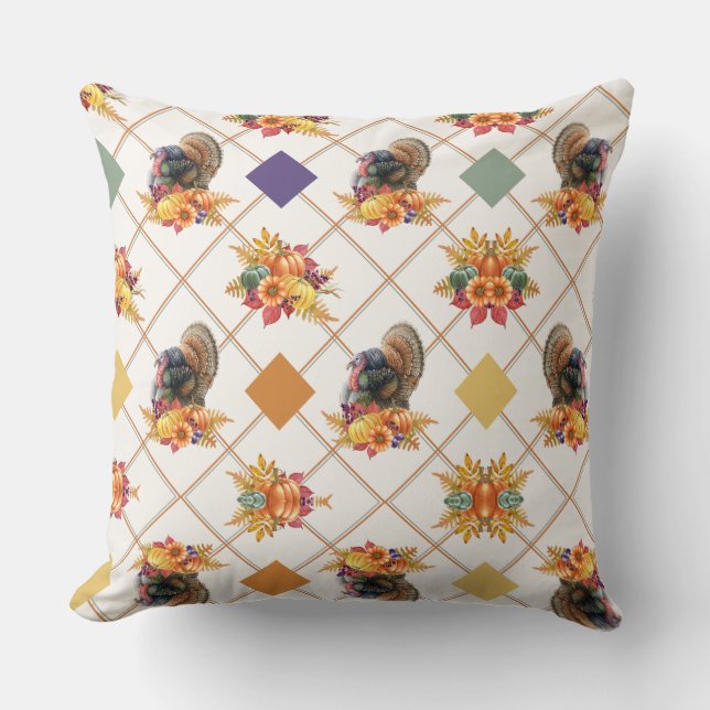 Thanksgiving Turkey Holiday Throw Pillow (Front)