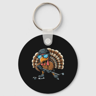 Thanksgiving Turkey Ice Hockey Player Sports Boys Key Ring