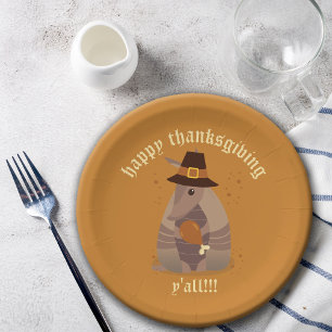 Thanksgiving Turkey Leg Armadillo Texas Paper Plate