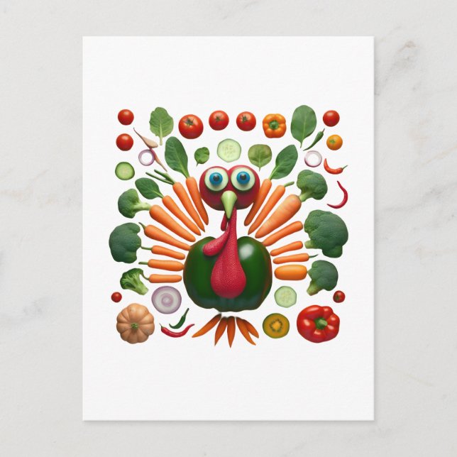 Thanksgiving Turkey Made of Vegetables Postcard (Front)