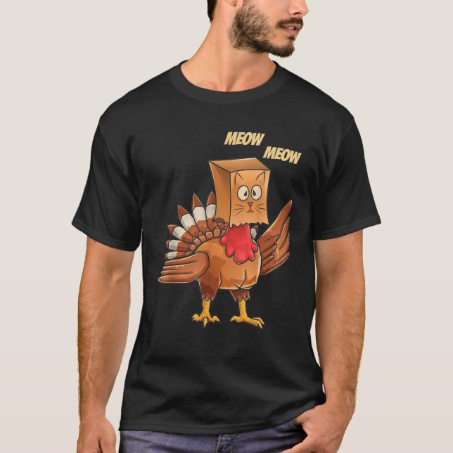 Thanksgiving Turkey Masked Cat Meow Funny Thanksgi T-Shirt (Front)