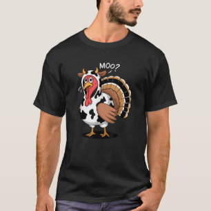 Thanksgiving Turkey Moo Cow Funny Fall for Women M T-Shirt