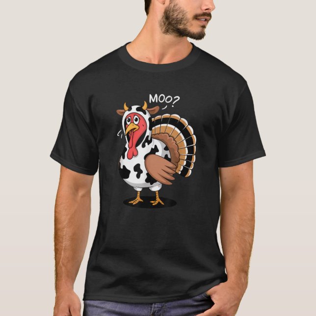 Thanksgiving Turkey Moo Cow Funny Fall for Women M T-Shirt (Front)