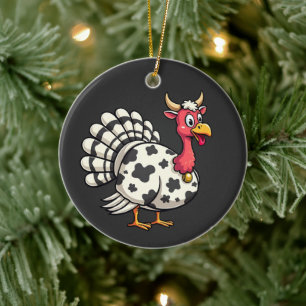 Thanksgiving Turkey Moo Cow Head Funny Fall Family Ceramic Tree Decoration