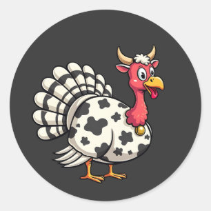 Thanksgiving Turkey Moo Cow Head Funny Fall Family Classic Round Sticker