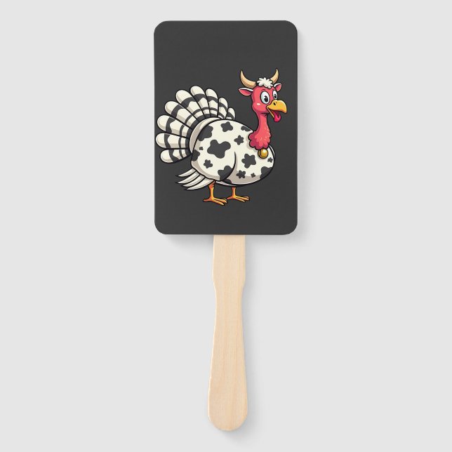 Thanksgiving Turkey Moo Cow Head Funny Fall Family Hand Fan (Front)