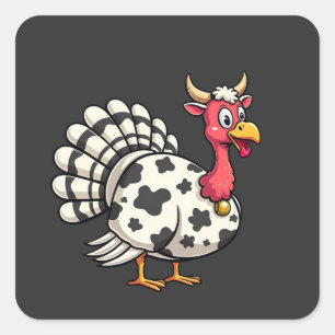 Thanksgiving Turkey Moo Cow Head Funny Fall Family Square Sticker