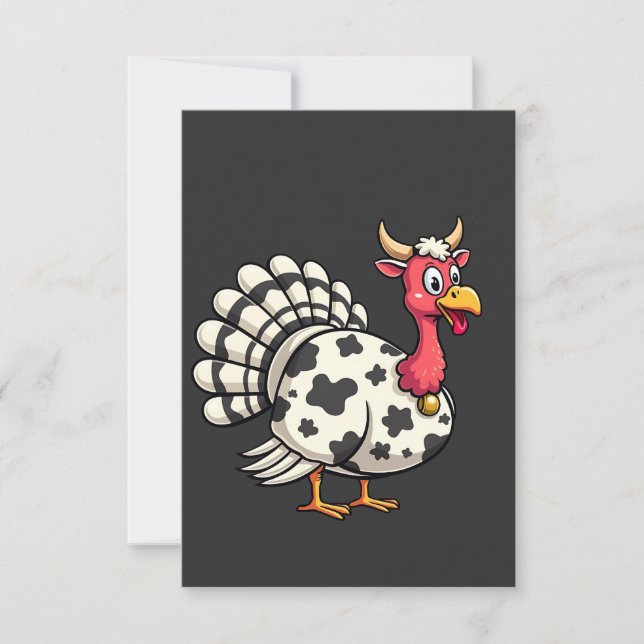 Thanksgiving Turkey Moo Cow Head Funny Fall Family Thank You Card (Front)