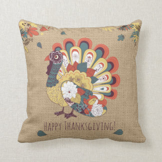 Thanksgiving Turkey on faux Burlap Pillow
