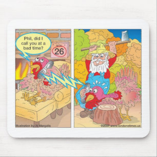 Thanksgiving Turkey On Hold Cartoon Gifts & Tees Mouse Mat