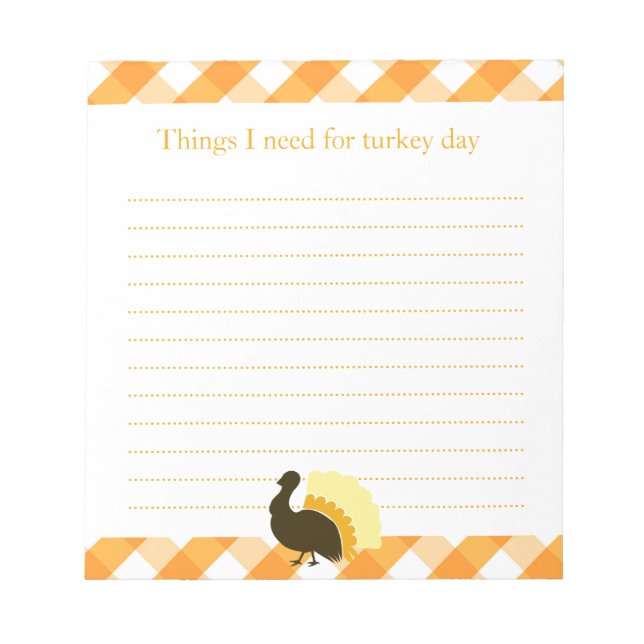 Thanksgiving turkey orange gingham shopping list notepad (Front)