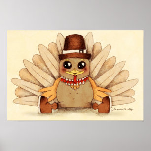 Thanksgiving Turkey Pilgrim Art Drawing Poster