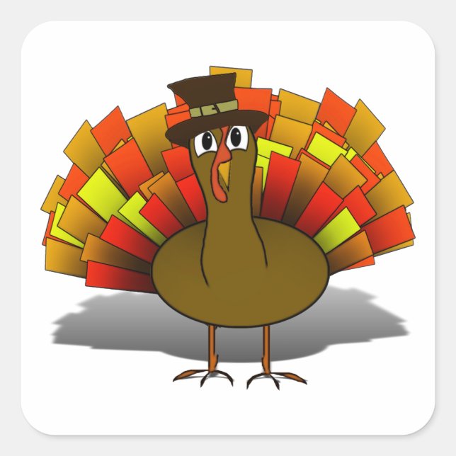 Thanksgiving Turkey Pilgrim Square Sticker (Front)