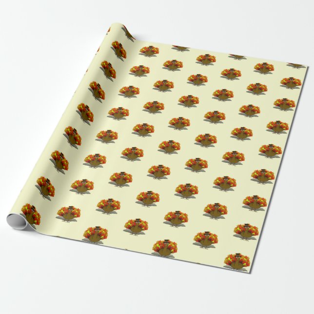 Thanksgiving Turkey Pilgrim Wrapping Paper (Unrolled)