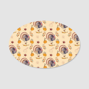 Thanksgiving Turkey Pumpkin Fall Pattern Name Tag