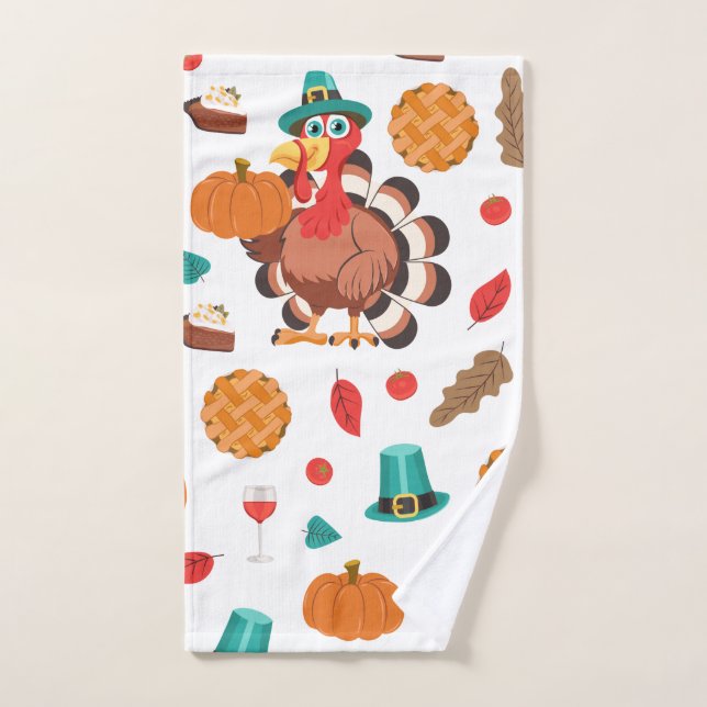 Thanksgiving Turkey Pumpkin Pie Pattern Hand Towel (Hand Towel)