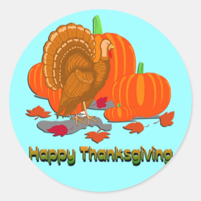 Thanksgiving Turkey Pumpkins Classic Round Sticker (Front)