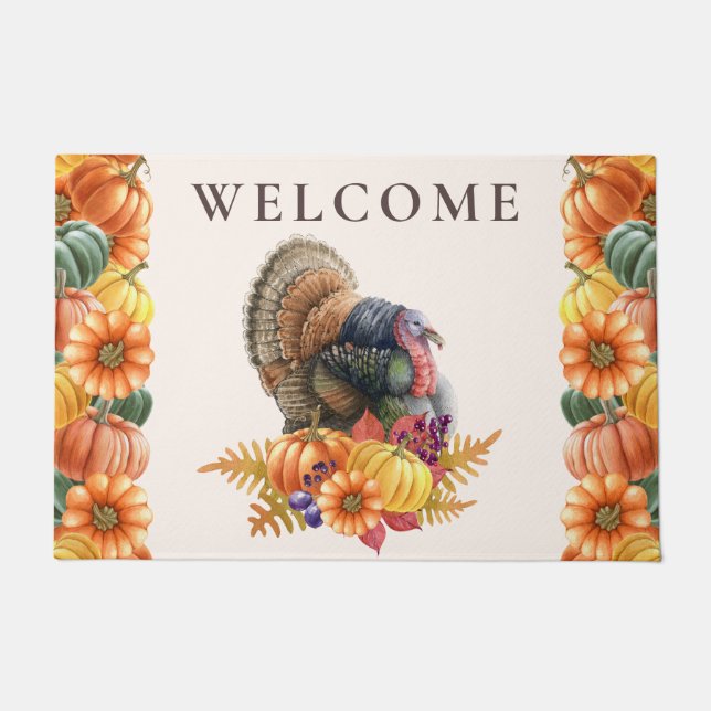 Thanksgiving Turkey Pumpkins Doormat (Front)