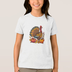 Thanksgiving Turkey Pumpkins T-Shirt Tri-Blend Shirt