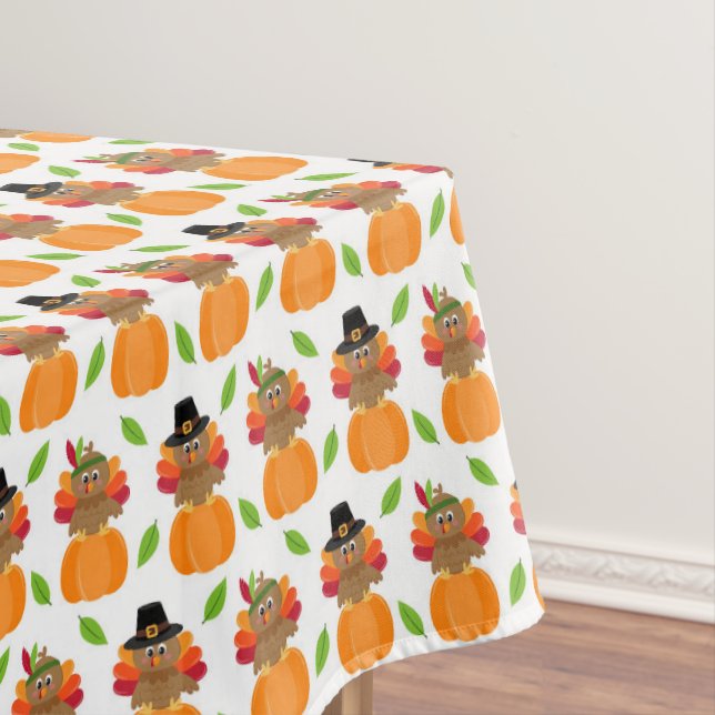 Thanksgiving Turkey Pumpkins Tablecloth (In Situ)