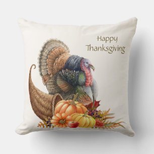 Thanksgiving Turkey Pumpkins Throw Pillow