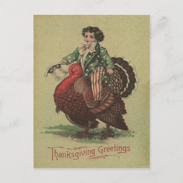 Thanksgiving Turkey Riding Holiday Postcard (Front)
