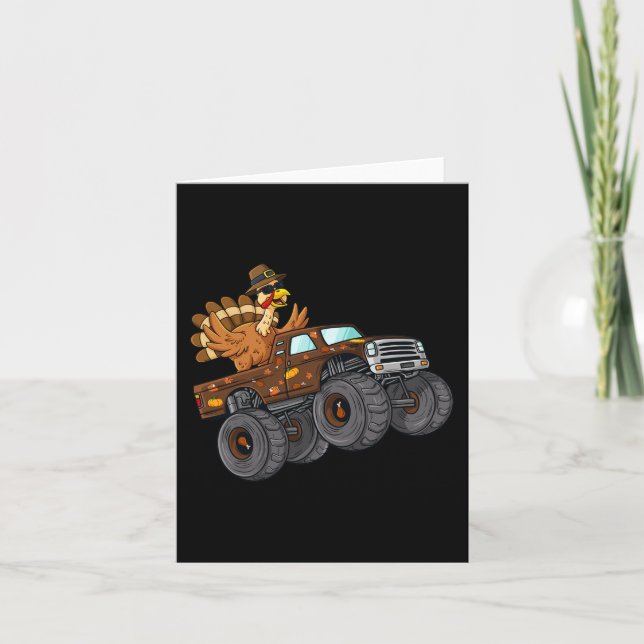 Thanksgiving Turkey Riding Monster Truck Boys Kids Card (Front)