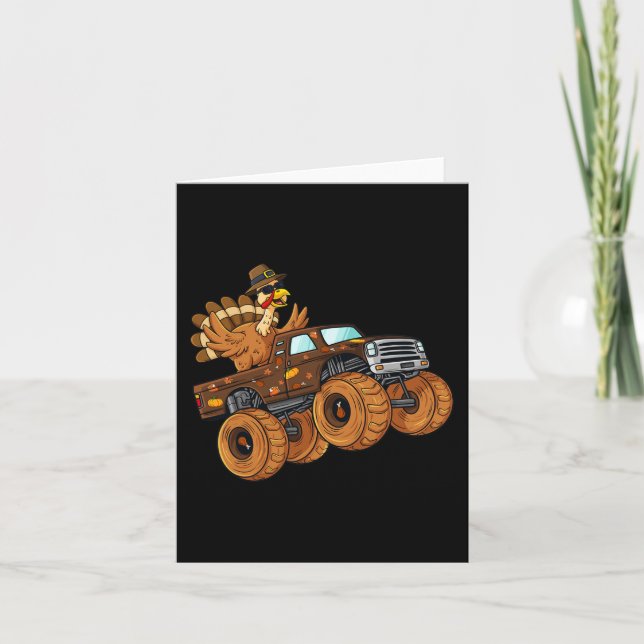 Thanksgiving Turkey Riding Monster Truck Boys Kids Card (Front)
