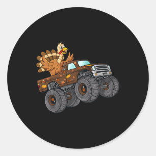Thanksgiving Turkey Riding Monster Truck Boys Kids Classic Round Sticker