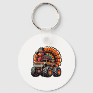 Thanksgiving Turkey Riding Monster Truck Boys Kids Key Ring
