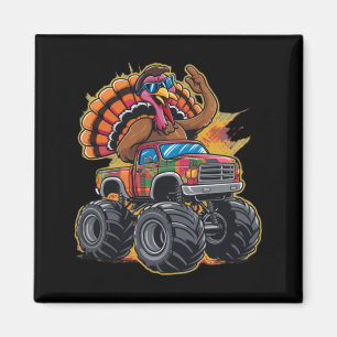 Thanksgiving Turkey Riding Monster Truck Boys Kids Magnet