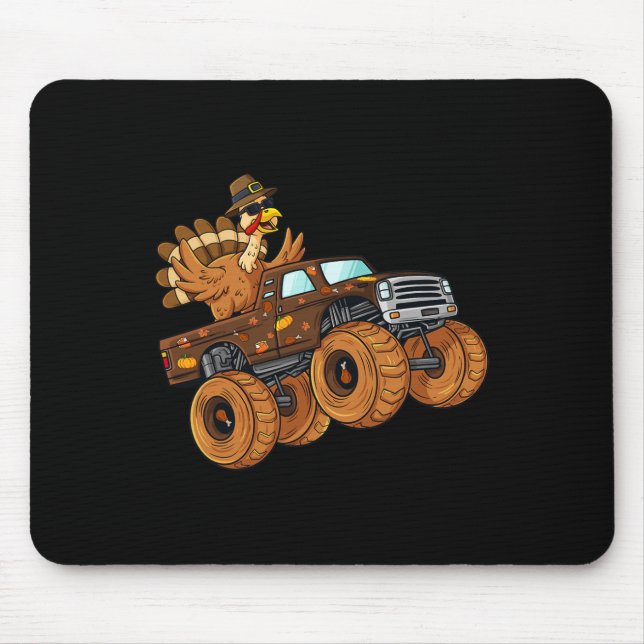 Thanksgiving Turkey Riding Monster Truck Boys Kids Mouse Mat (Front)
