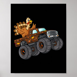 Thanksgiving Turkey Riding Monster Truck Boys Kids Poster