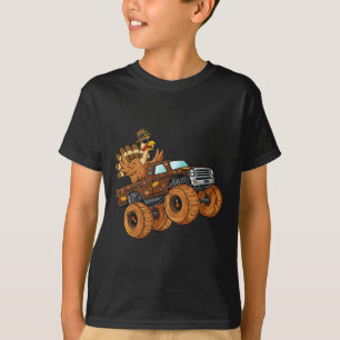 Thanksgiving Turkey Riding Monster Truck Boys Kids T-Shirt