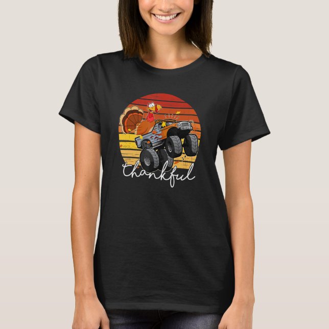 Thanksgiving Turkey Riding Monster Truck Boys Kids T-Shirt (Front)