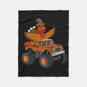 Thanksgiving Turkey Riding Monster Truck Fleece Blanket