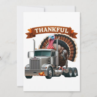 Thanksgiving Turkey Riding Semi Truck Invitation