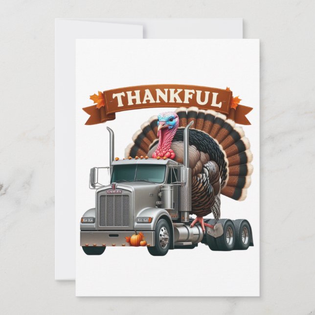 Thanksgiving Turkey Riding Semi Truck Invitation (Front)