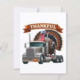 Thanksgiving Turkey Riding Semi Truck Postcard