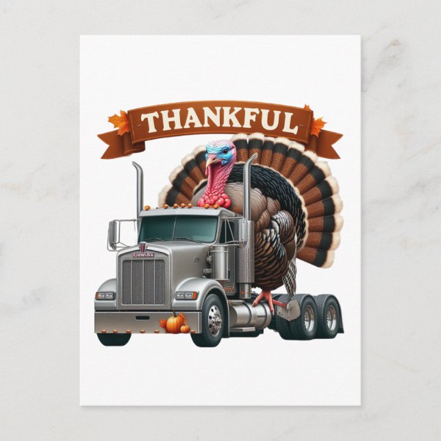 Thanksgiving Turkey Riding Semi Truck Postcard (Front)