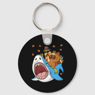 Thanksgiving Turkey Riding Shark Fun Toddler Boys Key Ring