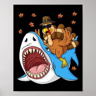 Thanksgiving Turkey Riding Shark Fun Toddler Boys  Poster
