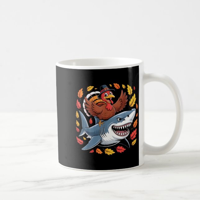 Thanksgiving Turkey Riding Shark Funny Autumn Boys Coffee Mug (Right)